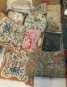 A collection of assorted scatter cushions, to include 18th Century needlework decorated cushions,