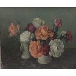 L K "Still life study of roses in a vases", oil on canvas,