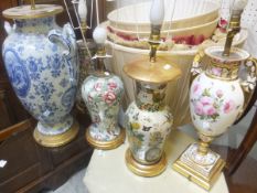 A Continental porcelain twin-handled urn decorated with peonies and butterflies (mounted as a table