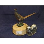 An early 20th Century cold painted bronze car mascot as a cock pheasant in the manner of Franz