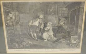 AFTER W HOGARTH "Marriage a-la-mode Plate III" and "Plate IV, V and VI", black and white engravings,
