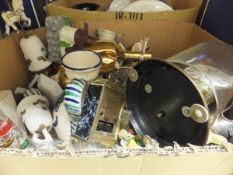 Five boxes of various glassware, china, two Lladro figures,