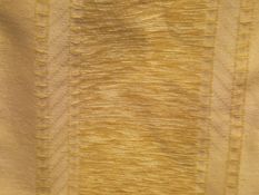 A large pair of beige ground striped lined curtains,