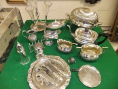 A collection of plated wares to include breakfast tureen, a twin-handled lidded sauce boat,