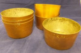 A collection of railwayana related copper saucepans including an Elkington & Co.