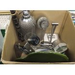 A vintage wire bound soda syphon, various green leaf plates, two Pakistani tribal axes,