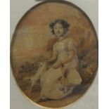 A pair of late 18th / early 19th Century long stitch and watercolour studies of young maidens in