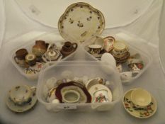 Three plastic containers containing a large collection of miniature porcelain and other wares to