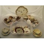 Three plastic containers containing a large collection of miniature porcelain and other wares to