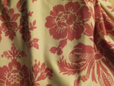 A pair of cotton lined curtains, the cream ground with pink floral sprays,