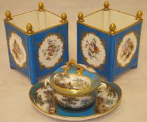 An 18th Century Sevres porcelain twin-handled ecuelle, cover and stand,