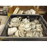 Two boxes of various Copeland and other "Indian Tree" pattern dinner wares and tea wares,
