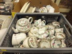 Two boxes of various Copeland and other "Indian Tree" pattern dinner wares and tea wares,