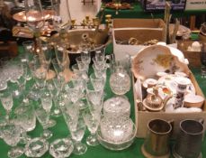 A large collection of various glass and china to include cut glasses, Dartington glasses,