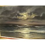 A BEARDSLEY "Moonlit seascape", oil on canvas,