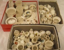 Three boxes of crested china to include W H Goss, to include teapot stand, various vases, jugs,