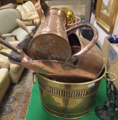 A large selection of various metal ware to include trivets, brass coal bucket, copper coal scuttle,