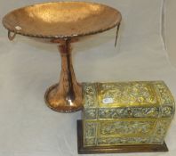 An Arts and Crafts circular copper pedestal comport,