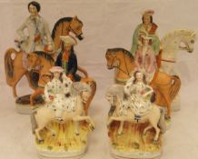 A collection of six 19th Century Staffordshire flatback figures to include an equestrian figure