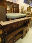 A pair of 19th Century mahogany dining chairs and an oak dresser plate rack with shelves,