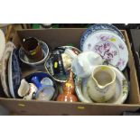 A box of assorted china wares, to include Masons "Mandalay" pattern jug,