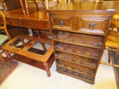 A modern oak wine rack with drawer,