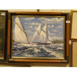 M DALEY "Sailing yachts in choppy seas", oil on canvas,