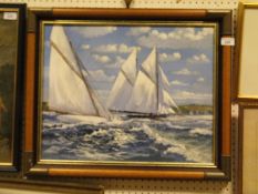 M DALEY "Sailing yachts in choppy seas", oil on canvas,