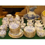 A Royal Worcester blue transfer decorated dragon pattern tea set with gilt rims,