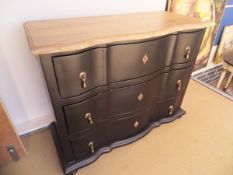 An OKA beech top and black painted serpentine fronted commode chest