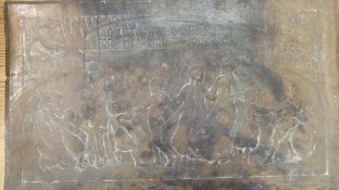 A late 19th / early 20th Century rectangular Art Nouveau brass plaque depicting children and