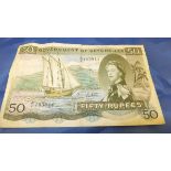 A rare Government of Seychelles 50 Rupee note, serial number AI195844, dated 1st August 1973,