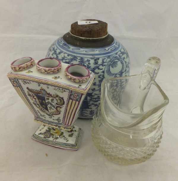 A circa 1900 French faience bough pot with armorial decoration,