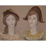 Two large Lladro porcelain busts "Columbine" and "Harlequin", No'd.
