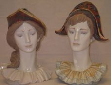 Two large Lladro porcelain busts "Columbine" and "Harlequin", No'd.