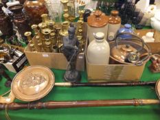 A large collection of various brass to include candlesticks, miner's type lamp, etc,