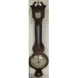 A 19th Century mahogany cased banjo barometer with swan neck pediment, humidity,