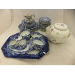 A collection of Spode Italian blue and white tea wares, blue and white meat plate,