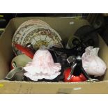 A box containing assorted sundry items to include ceiling lights, various collector's plates,