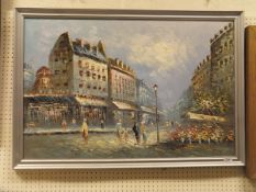 BURNETT "French Moulin Rouge Paris street scene", acrylic on canvas,