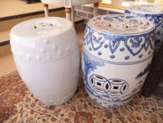Two 20th Century Chinese drum seats in blue and white,