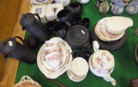 A quantity of mid 20th Century Wedgwood Black Basalt tea wares,