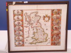 AFTER JOHANNES BLAEU "Britannia Anglo Saxonum Heptarchia", map, black and white engraving,