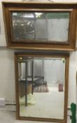 Two rectangular wall mirrors with wood effect frames