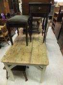 A collection of furniture comprising a Victorian pine and painted kitchen table,