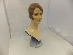 An Art Deco style painted plaster shop display bust of a woman CONDITION REPORTS