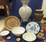 A large Scottish studio pottery vase, polychrome decorated with concentric circles and dots,