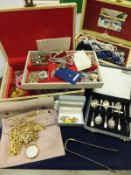 Two jewellery boxes containing a collection of silver jewellery, costume jewellery, etc,