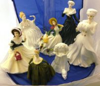 A collection of seven porcelain figure ornaments to include Coalport Ladies of Fashion "The Ball",