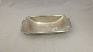 A sterling silver Art Deco style presentation dish of rectangular form, inscribed "N.Y.Y.